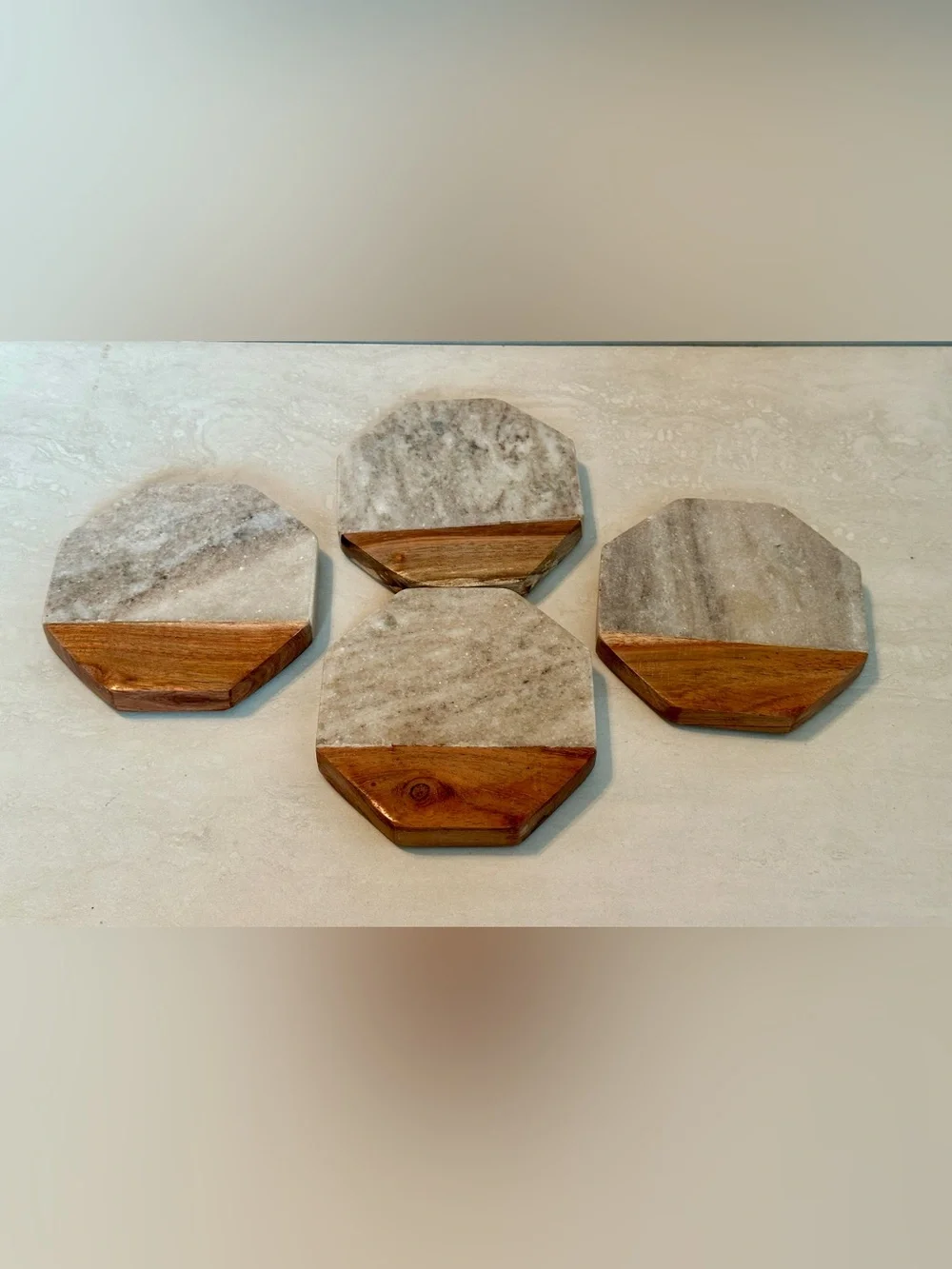 Marble & Wood Coasters Octagon Set of 4 Grey/Brown - Royal Standard
